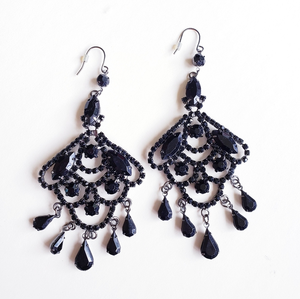 Black beaded chandelier earrings